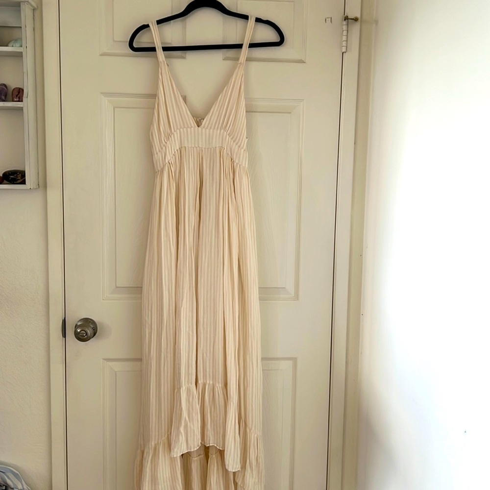 Cream and White Striped Asymmetrical Spring/summer dress